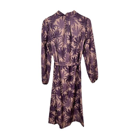 Vintage 70s Tropical Printed Midi Dress 18.5" Medium Purple Long Sleeve Prairie - Picture 3 of 5